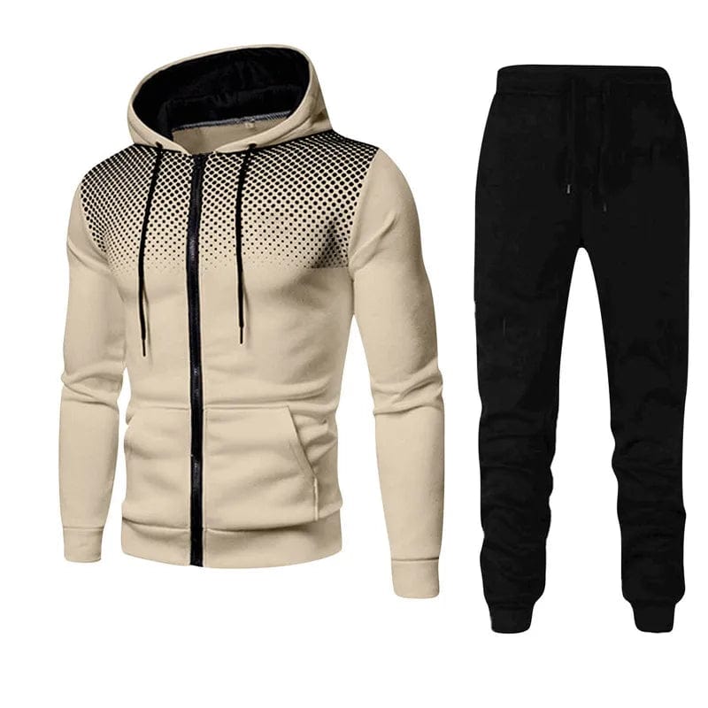 Eleganza Italiana 2024 Spring Fashion Wave point Streetwear Zipper Hoodies+Sweatpant 2pcs Set Men&