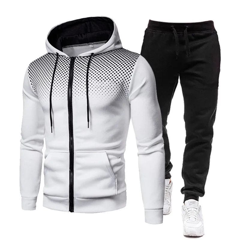 Eleganza Italiana 2024 Spring Fashion Wave point Streetwear Zipper Hoodies+Sweatpant 2pcs Set Men&