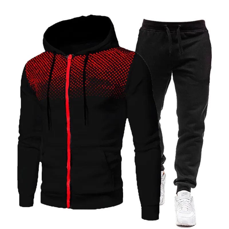 Eleganza Italiana 2024 Spring Fashion Wave point Streetwear Zipper Hoodies+Sweatpant 2pcs Set Men&