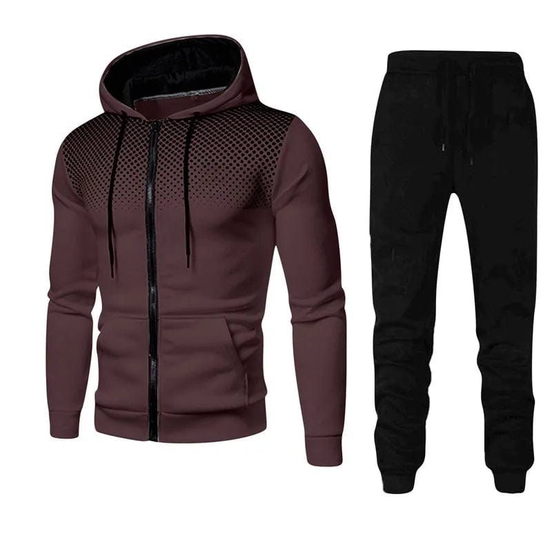 Eleganza Italiana 2024 Spring Fashion Wave point Streetwear Zipper Hoodies+Sweatpant 2pcs Set Men&