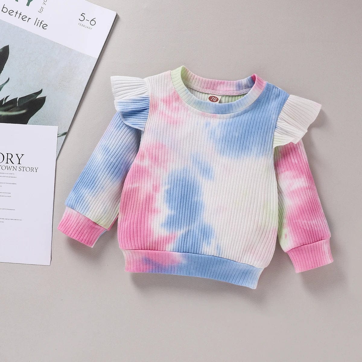 Eleganza Italiana 2Pcs Autumn Baby Girls Outfits Set Princess Ribbed Tie Dye Print Long Sleeve Ruffle Sweatshirt+Bowknot Pants Infant Clothing Set Streetwear high fashion shein amazon temu target Walmart online