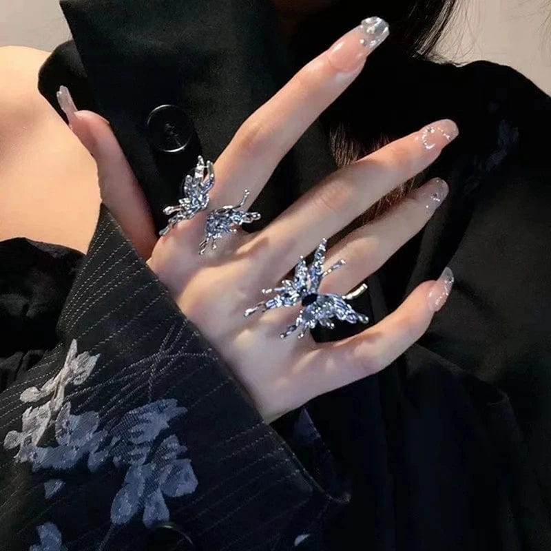 Eleganza Italiana 2PCS SET Punk Irregular Liquid Metal Butterfly Adjustable Open Rings For Women Aesthetic Egirl Gothic Trend Insect Y2K Jewelry Streetwear high fashion shein amazon temu target Walmart online