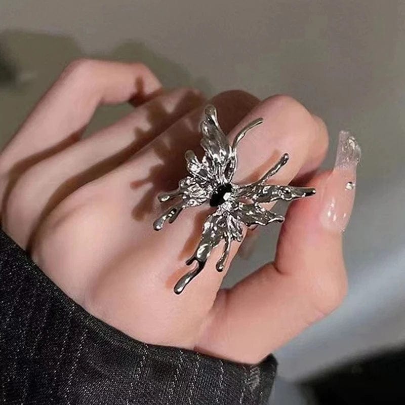 Eleganza Italiana 2PCS SET Punk Irregular Liquid Metal Butterfly Adjustable Open Rings For Women Aesthetic Egirl Gothic Trend Insect Y2K Jewelry Streetwear high fashion shein amazon temu target Walmart online