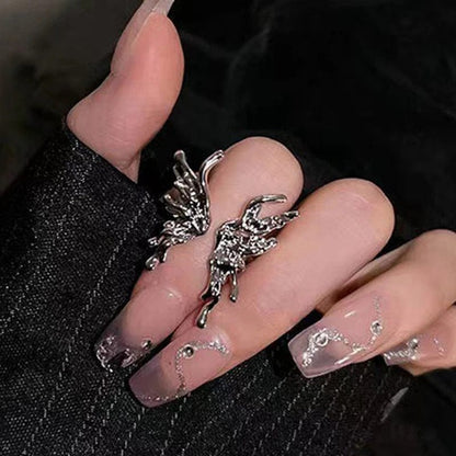 Eleganza Italiana 2PCS SET Punk Irregular Liquid Metal Butterfly Adjustable Open Rings For Women Aesthetic Egirl Gothic Trend Insect Y2K Jewelry Streetwear high fashion shein amazon temu target Walmart online