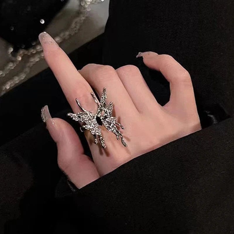 Eleganza Italiana 2PCS SET Punk Irregular Liquid Metal Butterfly Adjustable Open Rings For Women Aesthetic Egirl Gothic Trend Insect Y2K Jewelry Streetwear high fashion shein amazon temu target Walmart online