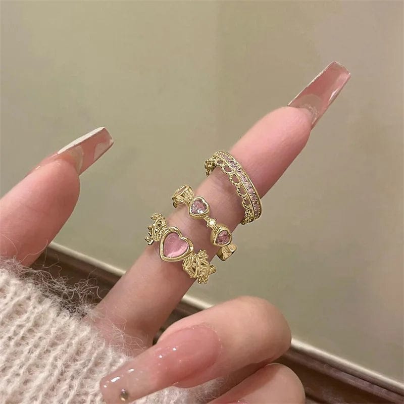 Eleganza Italiana 3pcs Fashion Love Heart Zircon Open Rings Set for Women Gothic Sweet Girls Geometric Finger Rings Y2K Party Jewelry Accessories Streetwear high fashion shein amazon temu target Walmart online