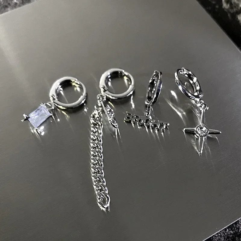 Eleganza Italiana 4Pcs/set  Zircon Hoop Earrings for Women Egirl Y2K Stainless Steel Aesthetic Crystal Earring Cool Daily Wear Jewelry Gifts New Streetwear high fashion shein amazon temu target Walmart online