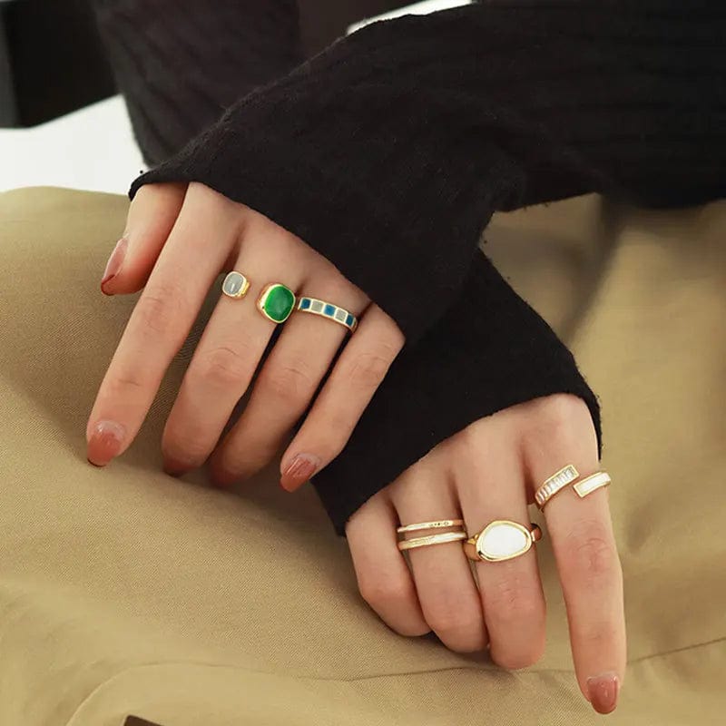 Eleganza Italiana 6 Piece Set Irregular Open Rings Moonstone Heart Finger Rings For Women Girls Kpop Sweet Cool Trendy Aesthetic Jewelry Gifts Streetwear high fashion shein amazon temu target Walmart online