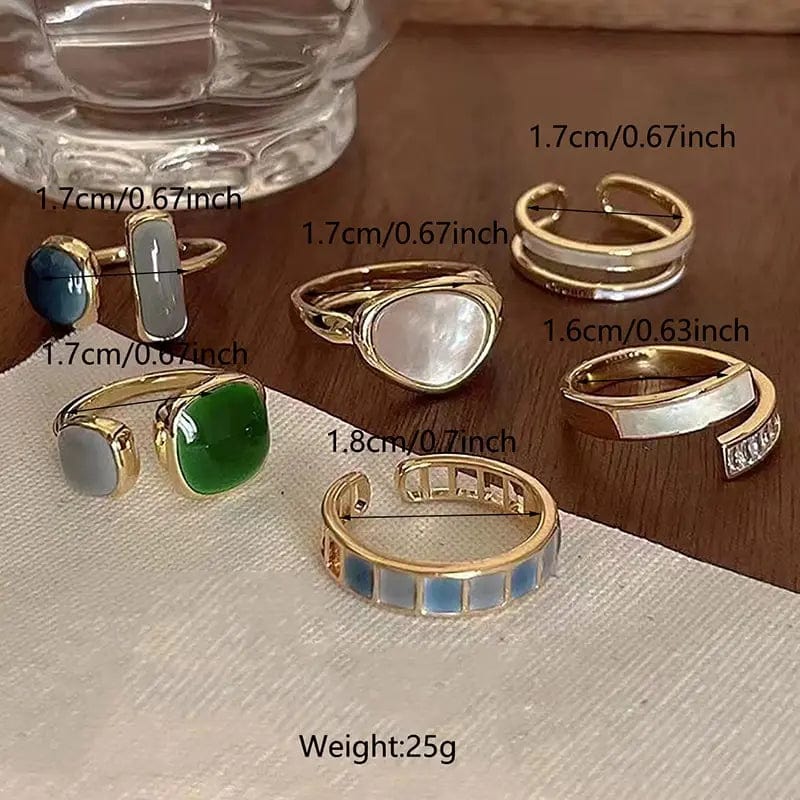 Eleganza Italiana 6 Piece Set Irregular Open Rings Moonstone Heart Finger Rings For Women Girls Kpop Sweet Cool Trendy Aesthetic Jewelry Gifts Streetwear high fashion shein amazon temu target Walmart online