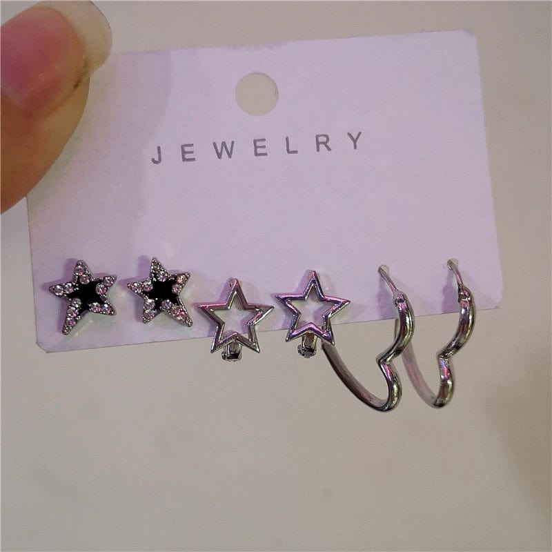 Eleganza Italiana 6PCS Kpop Fashion Gothic Zircon Crystal Star Corss Stud Earrings Set For Women Trend Punk Sweet Cool Party Aesthetic Y2K Jewelry Streetwear high fashion shein amazon temu target Walmart online