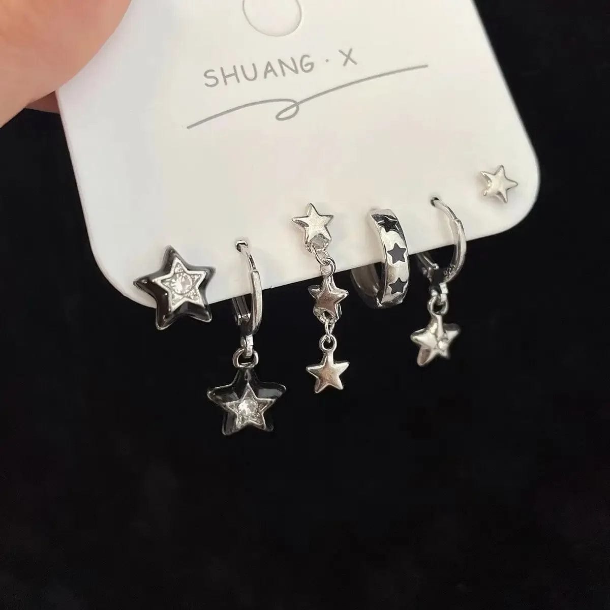 Eleganza Italiana 6PCS Kpop Fashion Gothic Zircon Crystal Star Corss Stud Earrings Set For Women Trend Punk Sweet Cool Party Aesthetic Y2K Jewelry Streetwear high fashion shein amazon temu target Walmart online