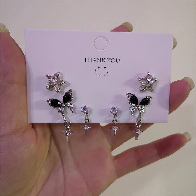 Eleganza Italiana 6PCS Kpop Fashion Gothic Zircon Crystal Star Corss Stud Earrings Set For Women Trend Punk Sweet Cool Party Aesthetic Y2K Jewelry Streetwear high fashion shein amazon temu target Walmart online