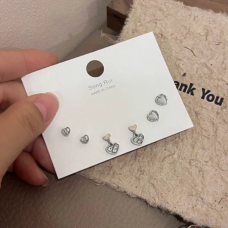 Eleganza Italiana 6Pcs/set Y2K Bowknot Heart Zircon Stud Earrings For Women Girls Trendy Star Moon Piercing Earrings Sweet Cool Jewelry Party Gift Streetwear high fashion shein amazon temu target Walmart online