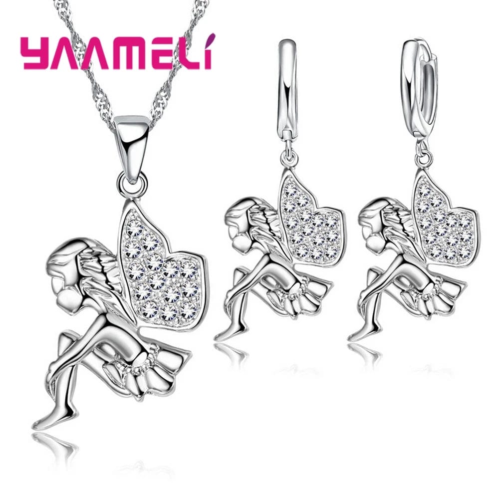 Eleganza Italiana 925 Sterling Silver Necklace+Earrings Jewelry Set Mysterious Romantic Style Fairy Modeling For Little Girl Present Streetwear high fashion shein amazon temu target Walmart online