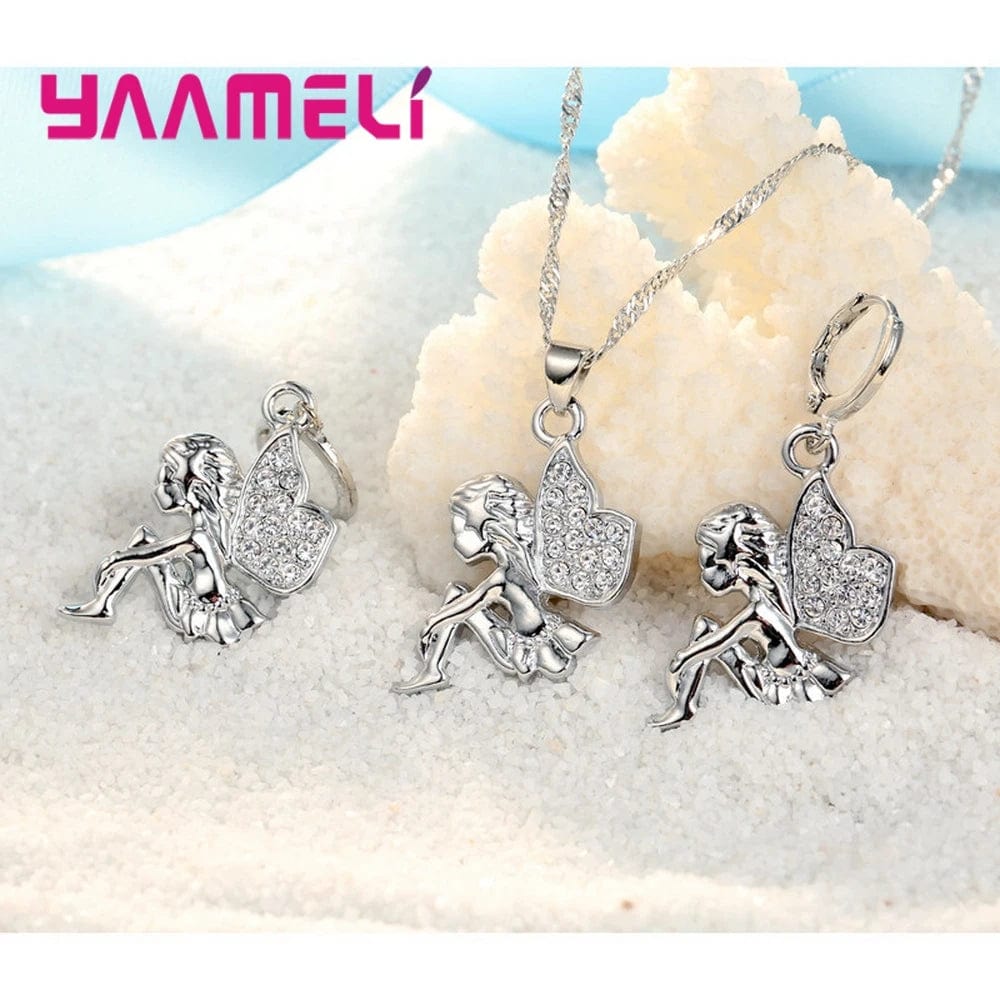 Eleganza Italiana 925 Sterling Silver Necklace+Earrings Jewelry Set Mysterious Romantic Style Fairy Modeling For Little Girl Present Streetwear high fashion shein amazon temu target Walmart online