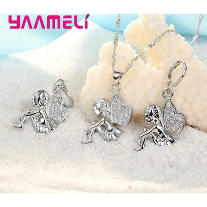 Eleganza Italiana 925 Sterling Silver Necklace+Earrings Jewelry Set Mysterious Romantic Style Fairy Modeling For Little Girl Present Streetwear high fashion shein amazon temu target Walmart online