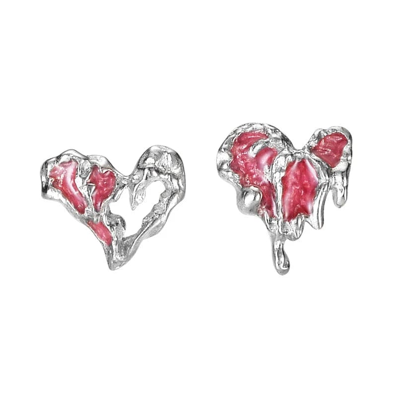 Eleganza Italiana 925 Sterling Silver Y2k Sweet Heart Stud Earrings for Women Asymmetric Texture Personality Temperament Jewelry Gift Streetwear high fashion shein amazon temu target Walmart online