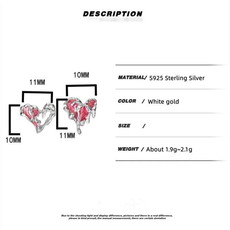 Eleganza Italiana 925 Sterling Silver Y2k Sweet Heart Stud Earrings for Women Asymmetric Texture Personality Temperament Jewelry Gift Streetwear high fashion shein amazon temu target Walmart online