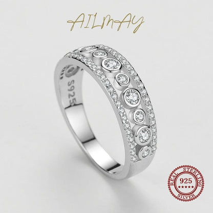 Eleganza Italiana Ailmay Authentic 925 Sterling Silver Dazzling Round Zircon Rings For Women Wedding Engagement Fine Elegant Female Jewelry Streetwear high fashion shein amazon temu target Walmart online