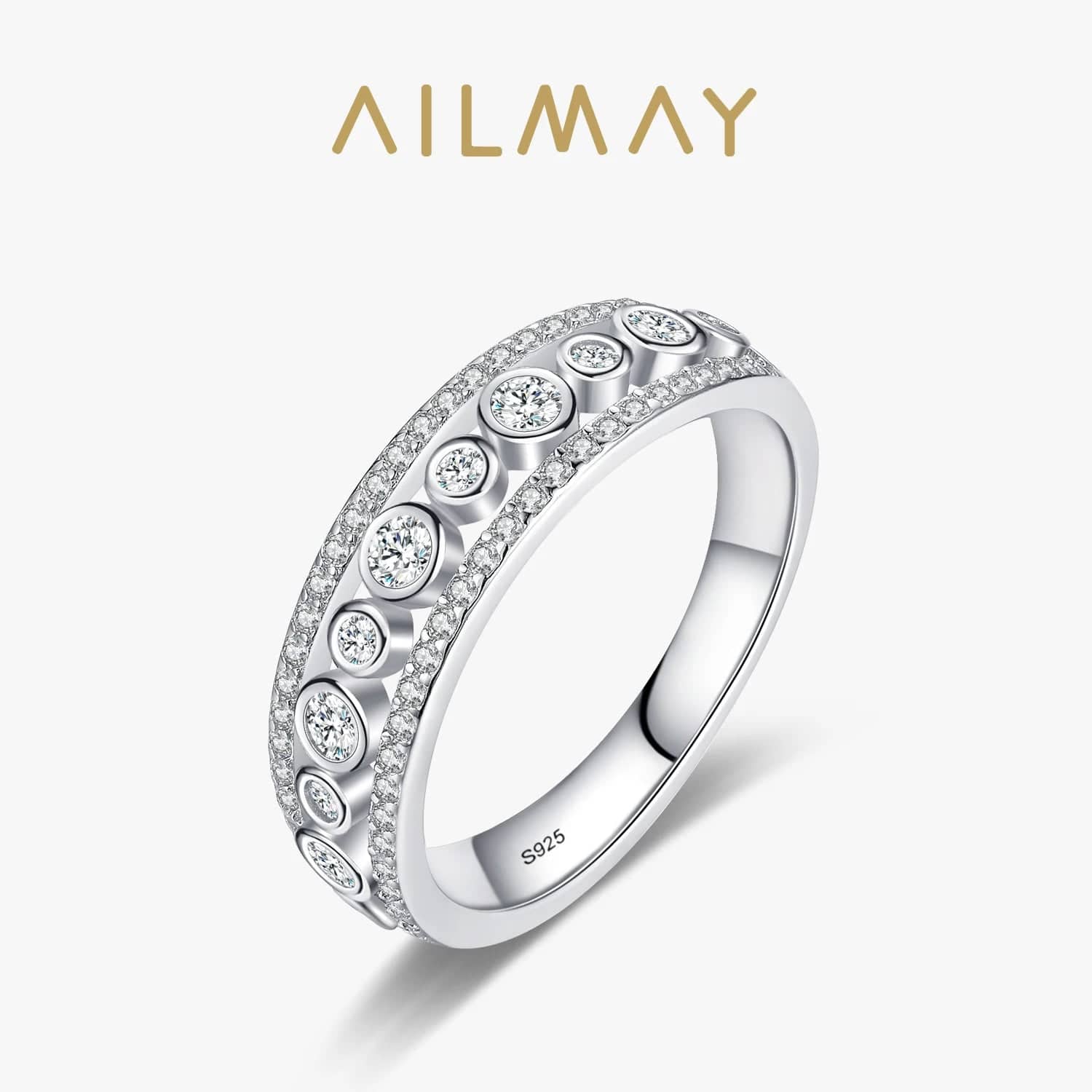 Eleganza Italiana Ailmay Authentic 925 Sterling Silver Dazzling Round Zircon Rings For Women Wedding Engagement Fine Elegant Female Jewelry Streetwear high fashion shein amazon temu target Walmart online