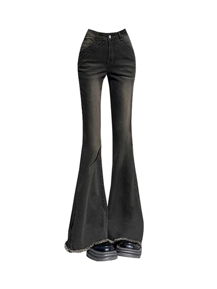 Eleganza Italiana American Retro Bell Bottoms Low Waist Slim Women Fashion Black E-Girl Denim Pant Hiphop High Street Flare Jeans Y2K Streetwear Streetwear high fashion shein amazon temu target Walmart online