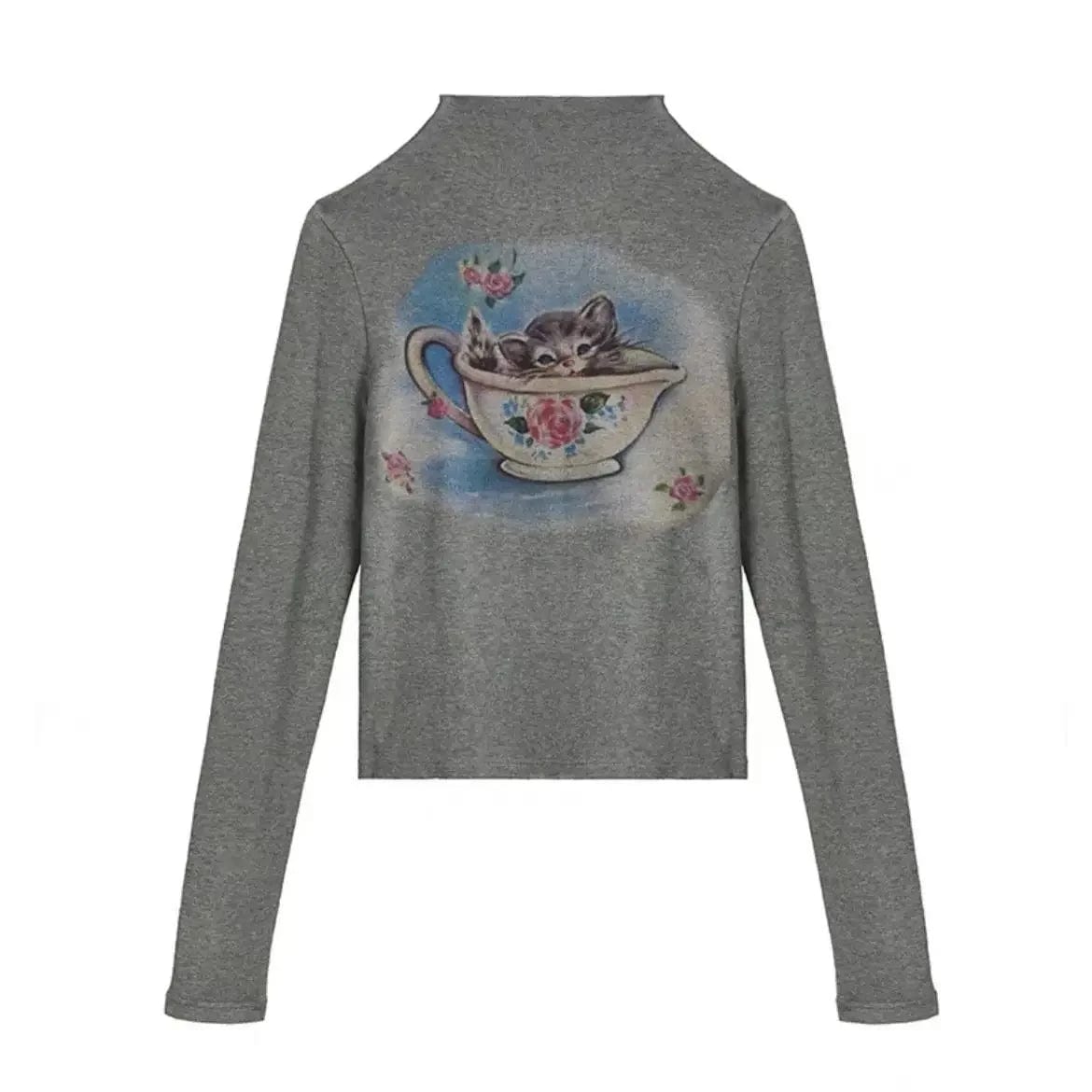 Eleganza Italiana American Retro Cartoon Print Fall Turtleneck Long Sleeve T Shirt Women Fashion Y2K Sweet Streetwear Slim Casual Chic Tees Mujer Streetwear high fashion shein amazon temu target Walmart online