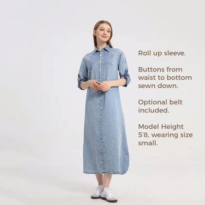 Eleganza Italiana AP 2024 Spring and Summer Denim Shirt Dress Lady Casual Clothing Side Slits Sleeve Length Can Be Adjusted Streetwear high fashion shein amazon temu target Walmart online