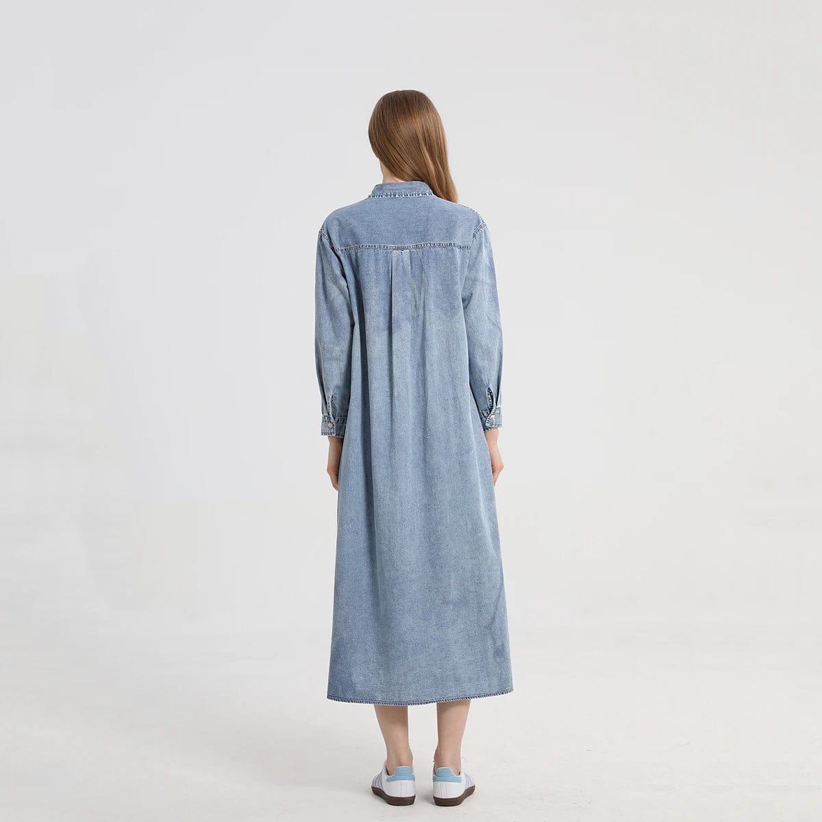 Eleganza Italiana AP 2024 Spring and Summer Denim Shirt Dress Lady Casual Clothing Side Slits Sleeve Length Can Be Adjusted Streetwear high fashion shein amazon temu target Walmart online