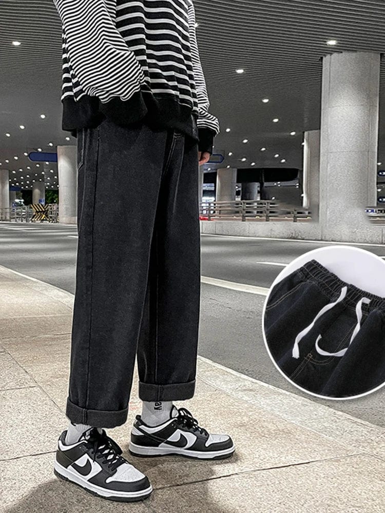 Eleganza Italiana Autumn Korean Fashion Drawstring Y2K Jeans Homme Classic Baggy Straight Wide Leg Pants 2023 New Hip Hop Streetwear Casual jean Streetwear high fashion shein amazon temu target Walmart online