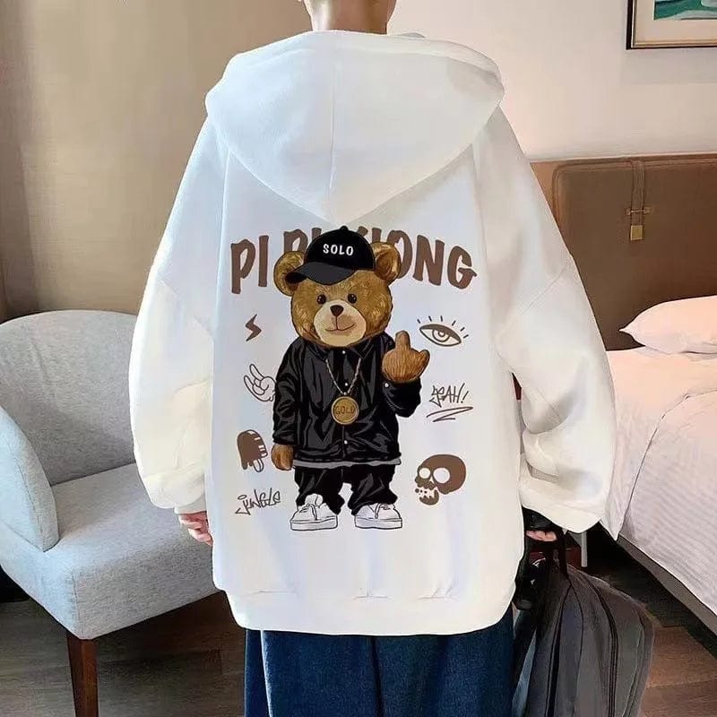 Eleganza Italiana Autumn Middle Finger Bear Print Casual Hooded Sweatshirt For Men Japanese Hoodies Pullover Harajuku Fashion Y2K Streetwear Streetwear high fashion shein amazon temu target Walmart online