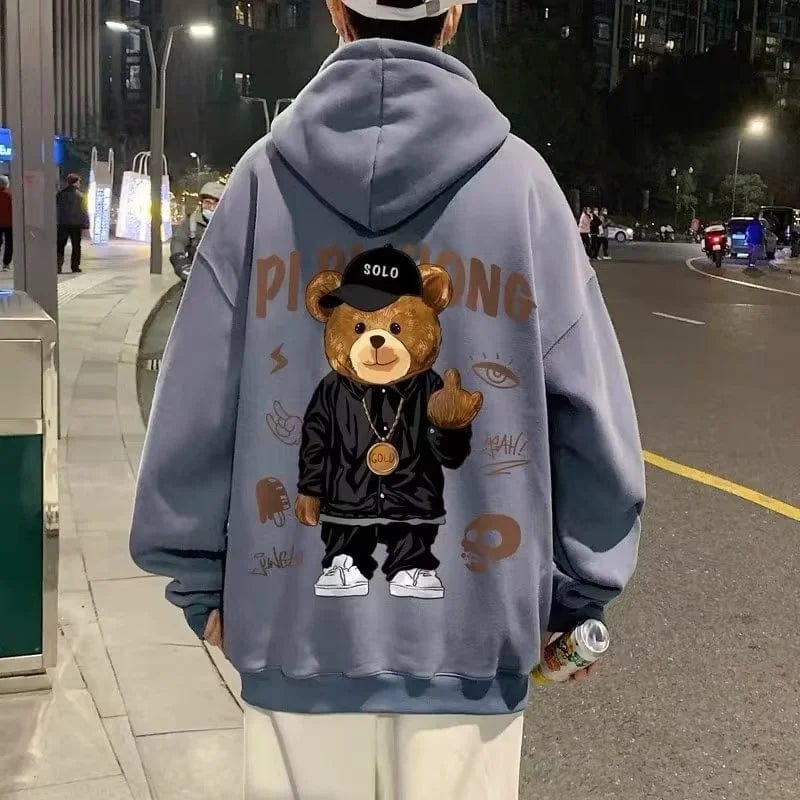 Eleganza Italiana Autumn Middle Finger Bear Print Casual Hooded Sweatshirt For Men Japanese Hoodies Pullover Harajuku Fashion Y2K Streetwear Streetwear high fashion shein amazon temu target Walmart online