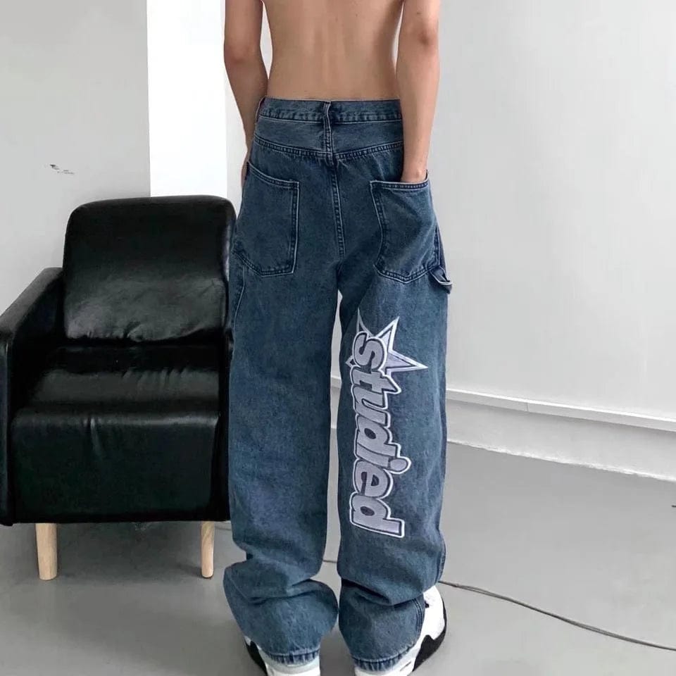 Eleganza Italiana Autumn New Streetwear Men Baggy Wide-leg Jeans Retro Harajuku Hip-hop Letter Thermoprint Oversized Straight-leg Pants Y2K Jeans Streetwear high fashion shein amazon temu target Walmart online