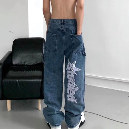 Eleganza Italiana Autumn New Streetwear Men Baggy Wide-leg Jeans Retro Harajuku Hip-hop Letter Thermoprint Oversized Straight-leg Pants Y2K Jeans Streetwear high fashion shein amazon temu target Walmart online