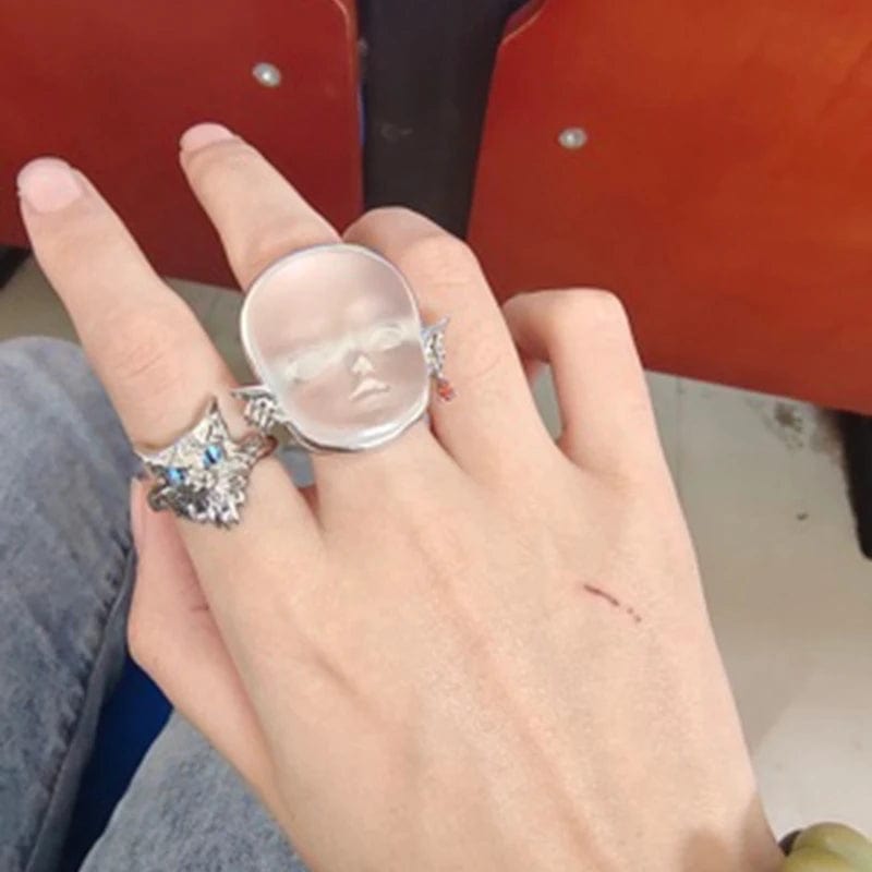 Eleganza Italiana Baby Face Adjustable Ring Open Rings Fashion Crochet Finger Alloy Material y2k Rings Jewelry Gift for Women Girlfriend Wholesale Streetwear high fashion shein amazon temu target Walmart online