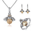 Eleganza Italiana BISAER 925 Sterling Silver Cute Orange Zircon Bee Jewelry Set Pendant Necklace & Stud Earrings & Ring For Elegant Women&