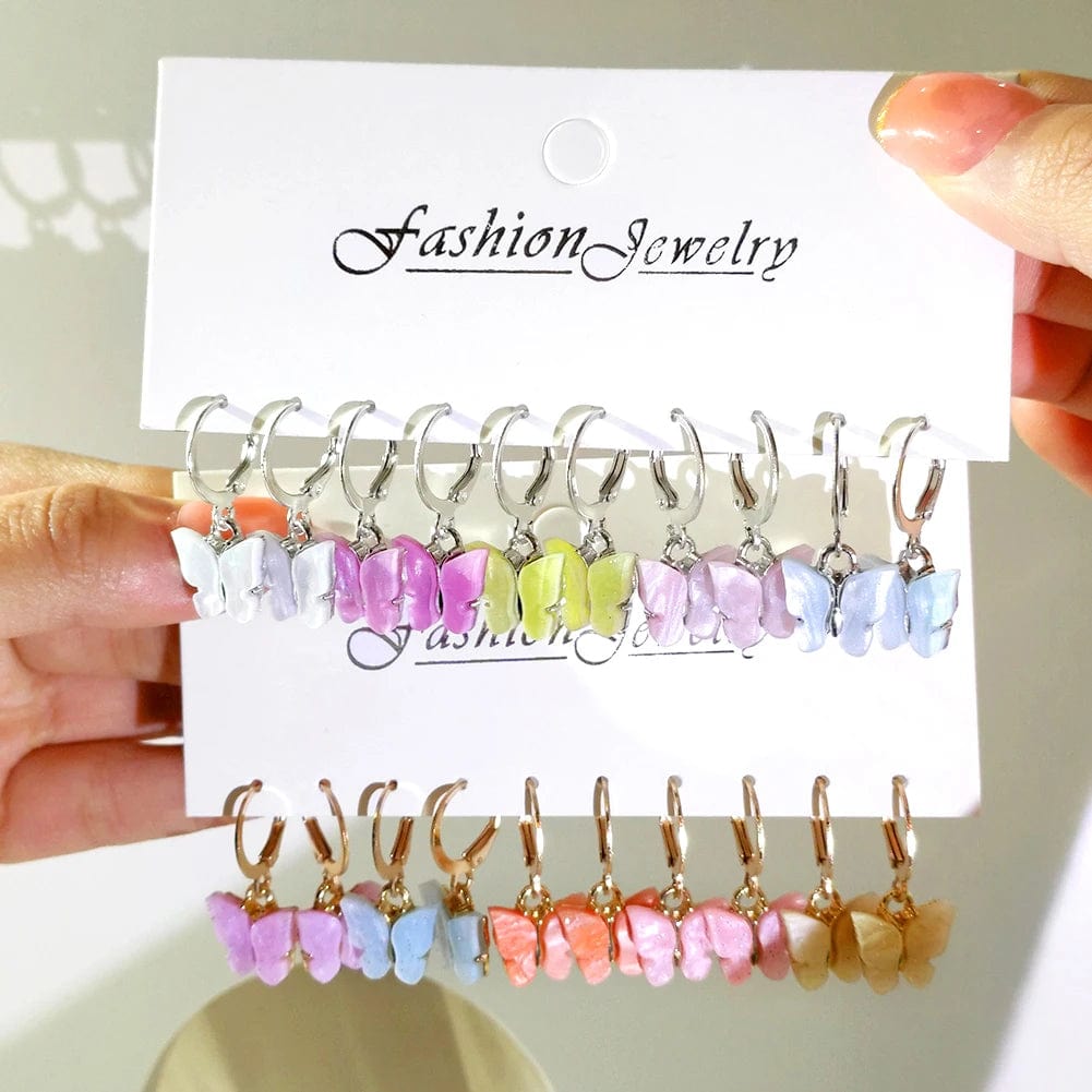 Eleganza Italiana Boho Rainbow Butterfly Shape Hoop Earrings Set For Women Sweet Y2K Animal Ear Ring Acrylic Jewelry Girls Huggies Earrings Gift Streetwear high fashion shein amazon temu target Walmart online