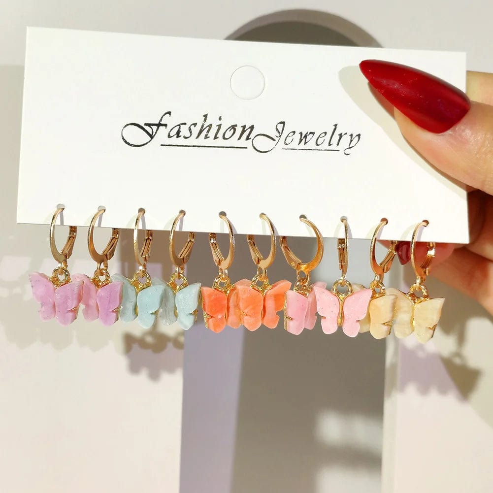 Eleganza Italiana Boho Rainbow Butterfly Shape Hoop Earrings Set For Women Sweet Y2K Animal Ear Ring Acrylic Jewelry Girls Huggies Earrings Gift Streetwear high fashion shein amazon temu target Walmart online