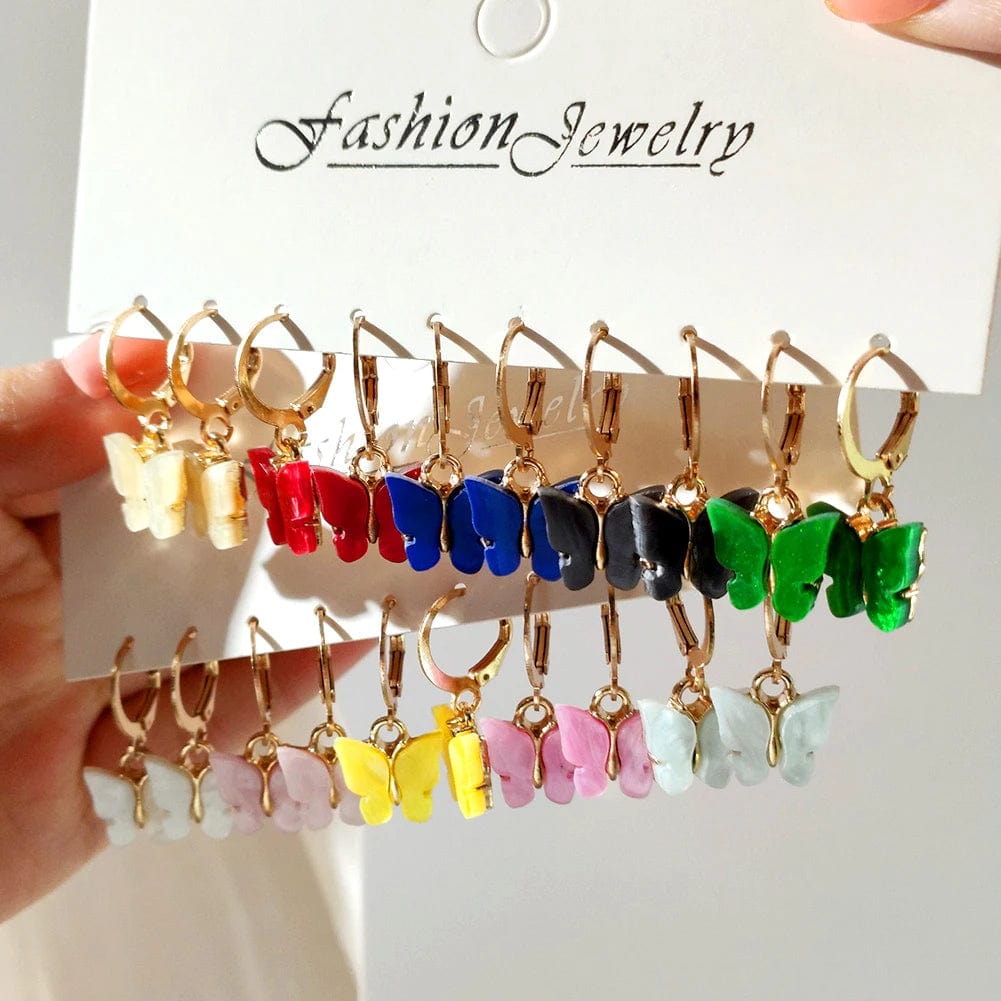 Eleganza Italiana Boho Rainbow Butterfly Shape Hoop Earrings Set For Women Sweet Y2K Animal Ear Ring Acrylic Jewelry Girls Huggies Earrings Gift Streetwear high fashion shein amazon temu target Walmart online