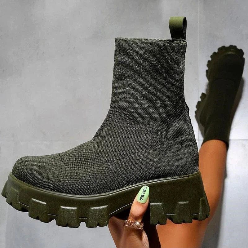 Eleganza Italiana Boots Women Autumn 2023 New Platform Breathable Knitted Elastic Wedges Socks Boots Thick Bottom Thick Heel Ankle Boots Woman Streetwear high fashion shein amazon temu target Walmart online