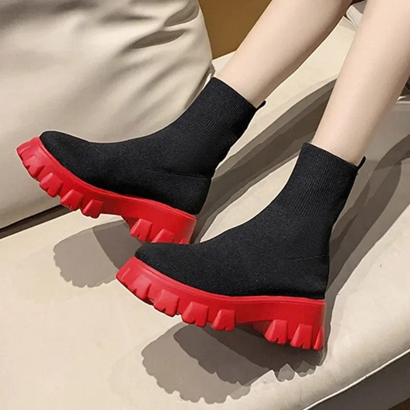 Eleganza Italiana Boots Women Autumn 2023 New Platform Breathable Knitted Elastic Wedges Socks Boots Thick Bottom Thick Heel Ankle Boots Woman Streetwear high fashion shein amazon temu target Walmart online