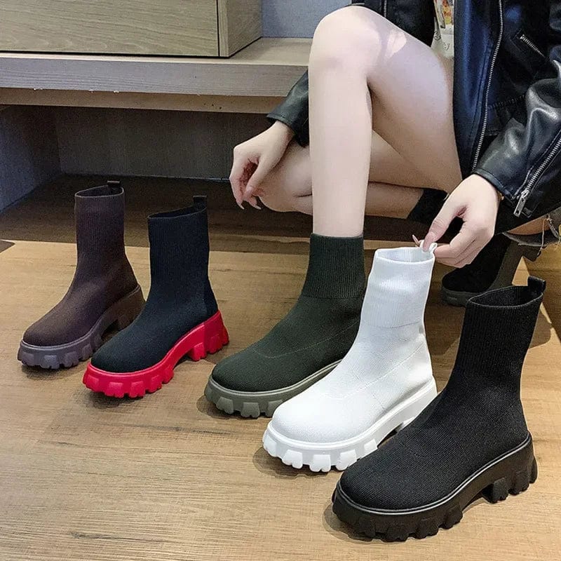 Eleganza Italiana Boots Women Autumn 2023 New Platform Breathable Knitted Elastic Wedges Socks Boots Thick Bottom Thick Heel Ankle Boots Woman Streetwear high fashion shein amazon temu target Walmart online