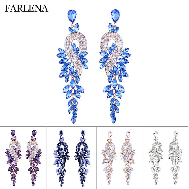 Eleganza Italiana Bridal jewellery Luxury crystal leaf large earrings long drop earrings for women wedding party jewelry accessory Streetwear high fashion shein amazon temu target Walmart online