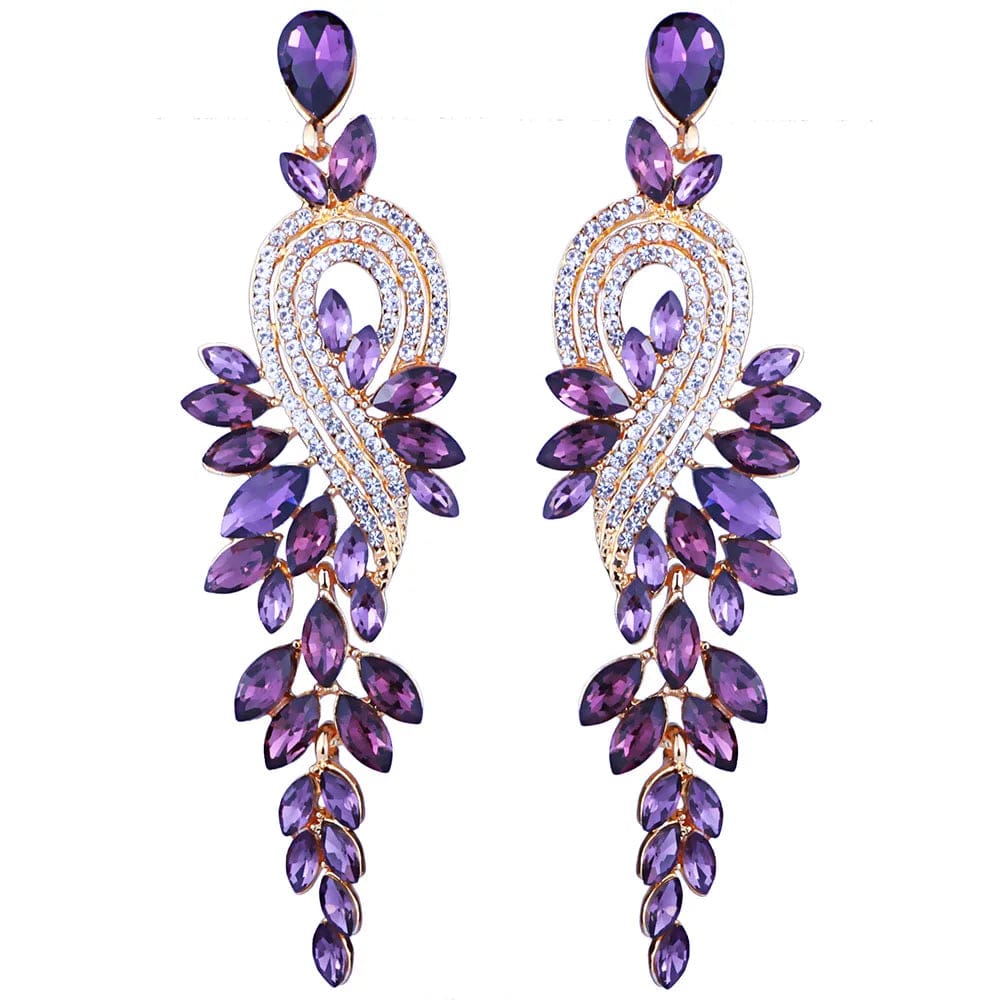 Eleganza Italiana Bridal jewellery Luxury crystal leaf large earrings long drop earrings for women wedding party jewelry accessory Streetwear high fashion shein amazon temu target Walmart online