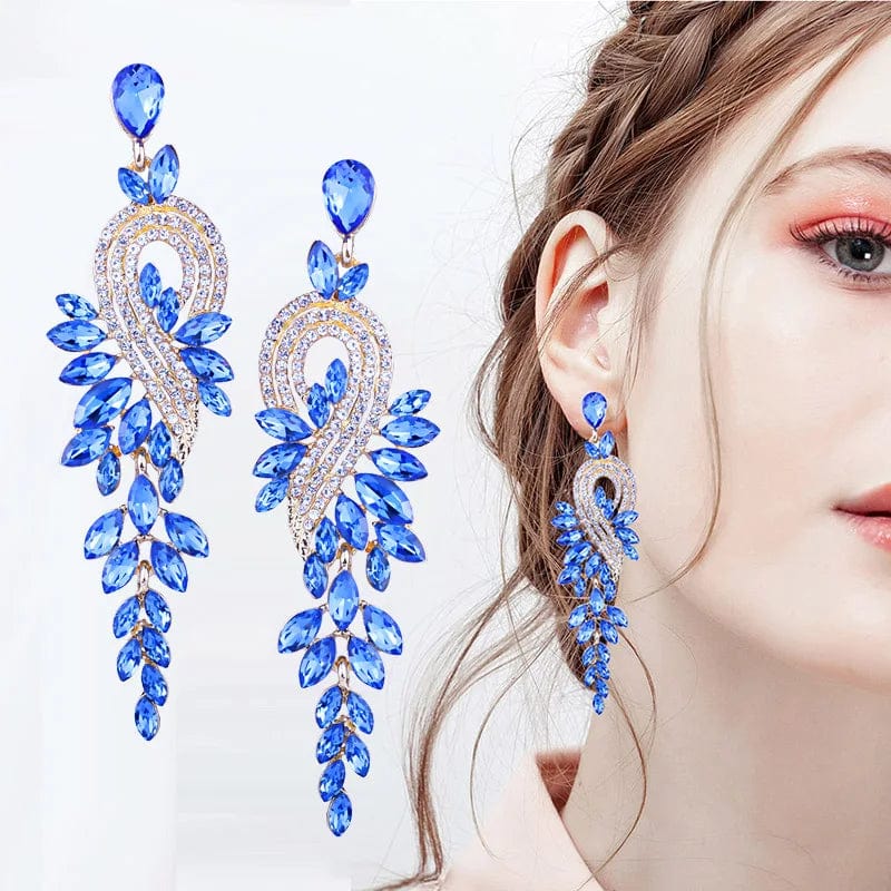 Eleganza Italiana Bridal jewellery Luxury crystal leaf large earrings long drop earrings for women wedding party jewelry accessory Streetwear high fashion shein amazon temu target Walmart online