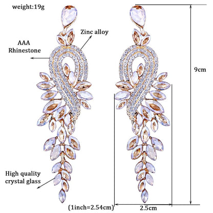 Eleganza Italiana Bridal jewellery Luxury crystal leaf large earrings long drop earrings for women wedding party jewelry accessory Streetwear high fashion shein amazon temu target Walmart online