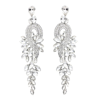 Eleganza Italiana Bridal jewellery Luxury crystal leaf large earrings long drop earrings for women wedding party jewelry accessory Streetwear high fashion shein amazon temu target Walmart online