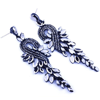 Eleganza Italiana Bridal jewellery Luxury crystal leaf large earrings long drop earrings for women wedding party jewelry accessory Streetwear high fashion shein amazon temu target Walmart online