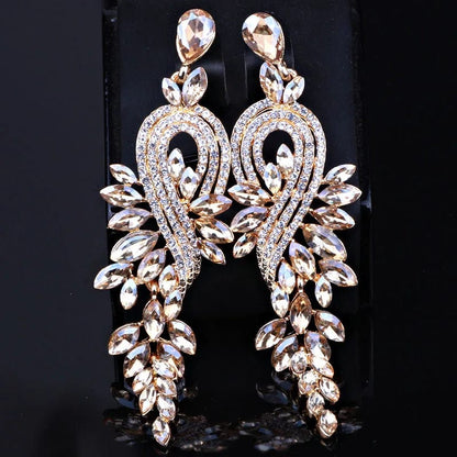 Eleganza Italiana Bridal jewellery Luxury crystal leaf large earrings long drop earrings for women wedding party jewelry accessory Streetwear high fashion shein amazon temu target Walmart online