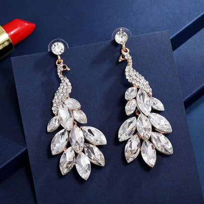 Eleganza Italiana Bridal jewellery Luxury crystal leaf large earrings long drop earrings for women wedding party jewelry accessory Streetwear high fashion shein amazon temu target Walmart online