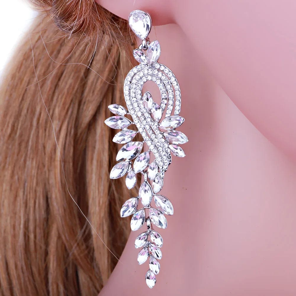 Eleganza Italiana Bridal jewellery Luxury crystal leaf large earrings long drop earrings for women wedding party jewelry accessory Streetwear high fashion shein amazon temu target Walmart online